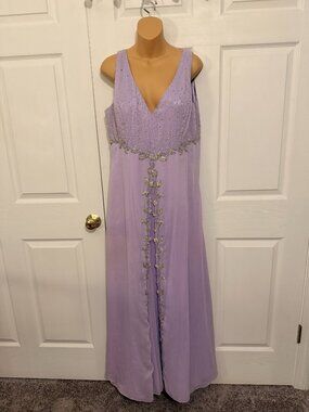 Vintage Cassandra Stone Beaded Lilac Formal Gown Prom Dress Wedding Size 14